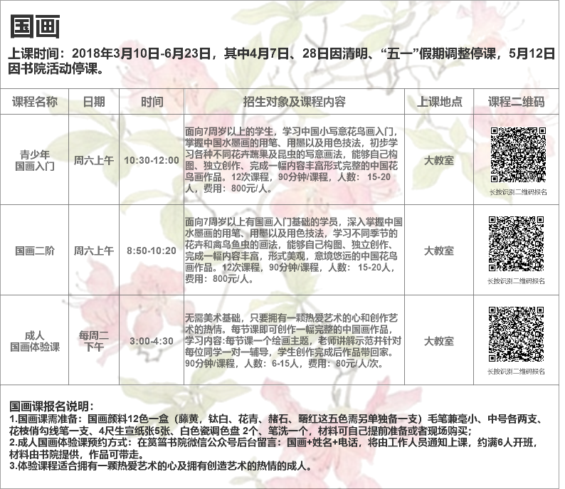 2018年厦门筼筜书院春季国学公益课程安排表