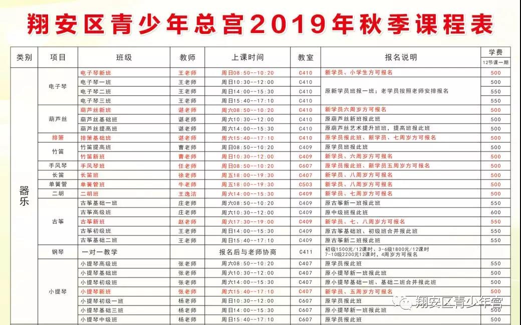 2019厦门翔安区青少年宫秋季培训招生简章