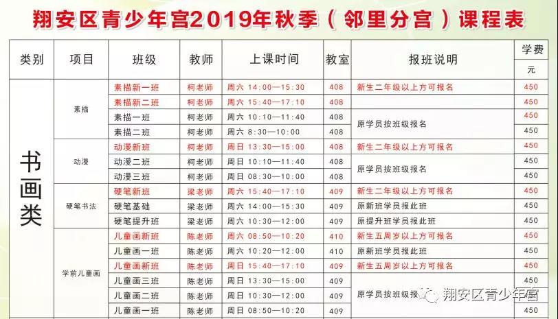 2019厦门翔安区青少年宫秋季培训招生简章