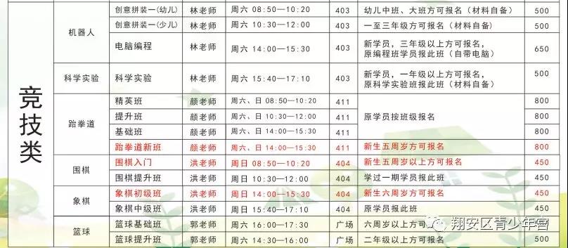 2019厦门翔安区青少年宫秋季培训招生简章